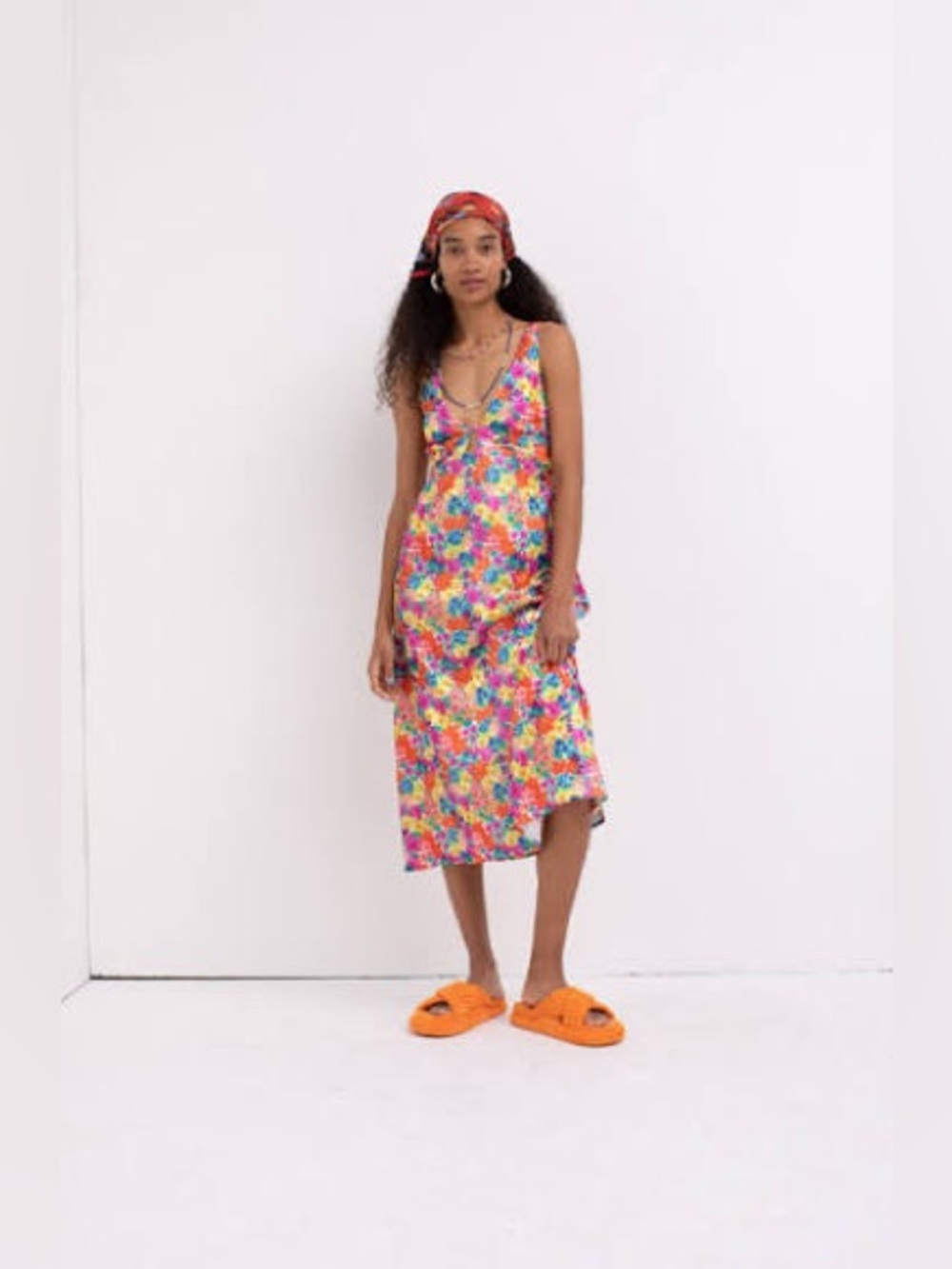 For Love & Lemons Merril Multicolor Floral Slip Midi Dres